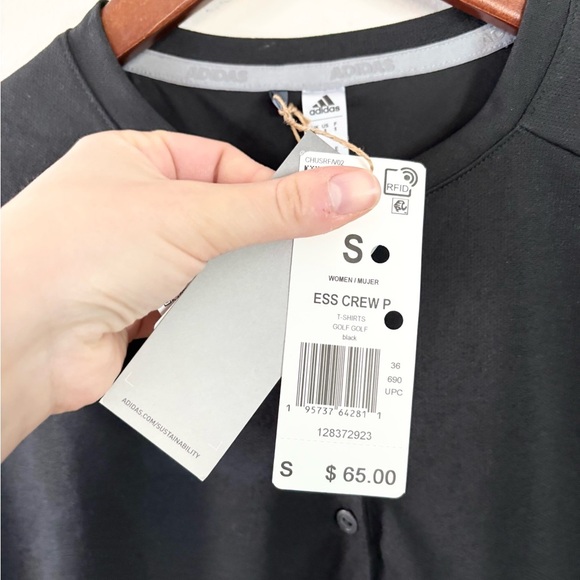 Adidas black cap sleeve Henley top golf performance size SM relaxed fit new - Picture 2 of 3